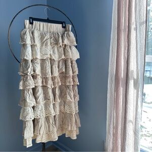 Jaded Gypsy Cream Tiered Lace Pants